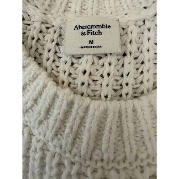 Abercrombie & Fitch Ivory Open Cable Knit Sweater Vest Tunic Y2K Sz Med - Picture 4 of 5